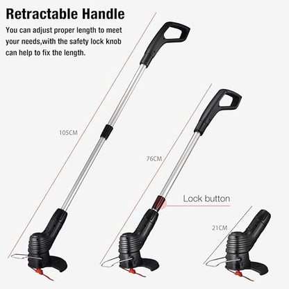 Electric Grass Cutting Machine for Home Garden, Portable Light Weight Lawn Mower with 4 Switchable Nylon Blades and 1 Metal Blade, Rechargable & Retractable
