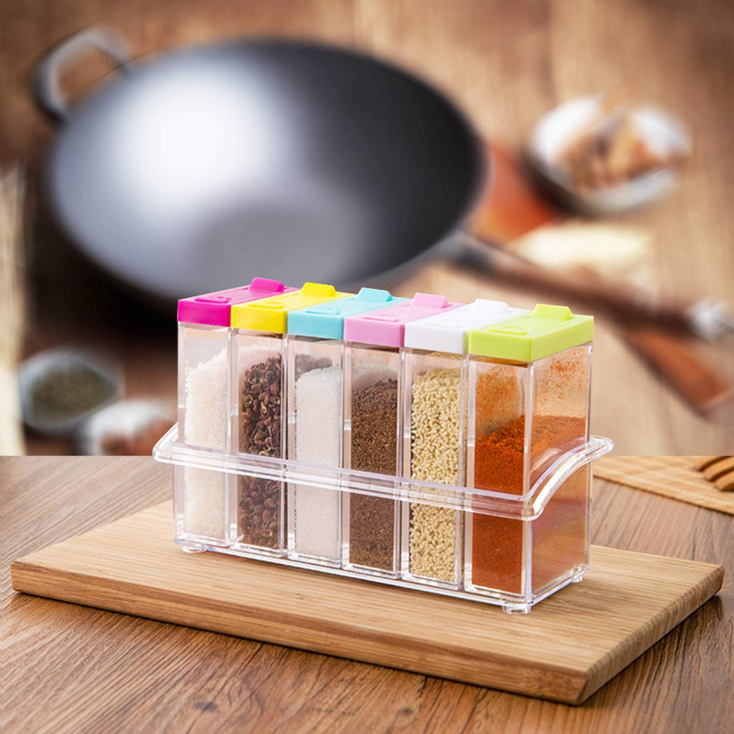Spice Box Transparent Spice Jar Colorful Lid Seasoning Box 6Pcs/Set
