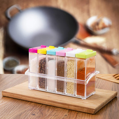 Spice Box Transparent Spice Jar Colorful Lid Seasoning Box 6Pcs/Set
