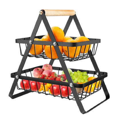 Home Metal Serving Fruit Bowl 2 levels -Black