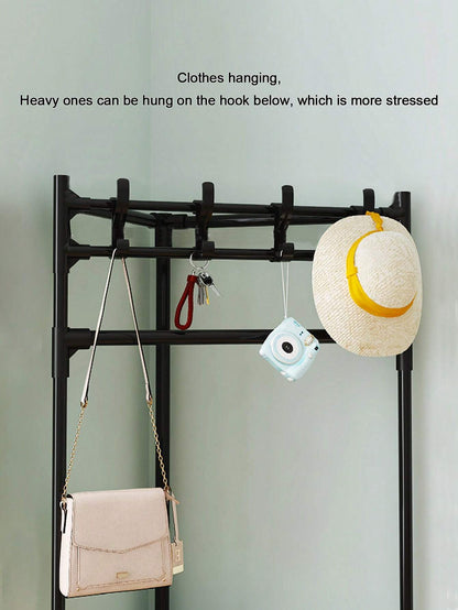 Coat Rack with Shelf Vintage Corner Hall Tree with 2 Shelves Entrance Coat Hanger with 1 Cross Bar Entryway Shelf for Storage Shoes