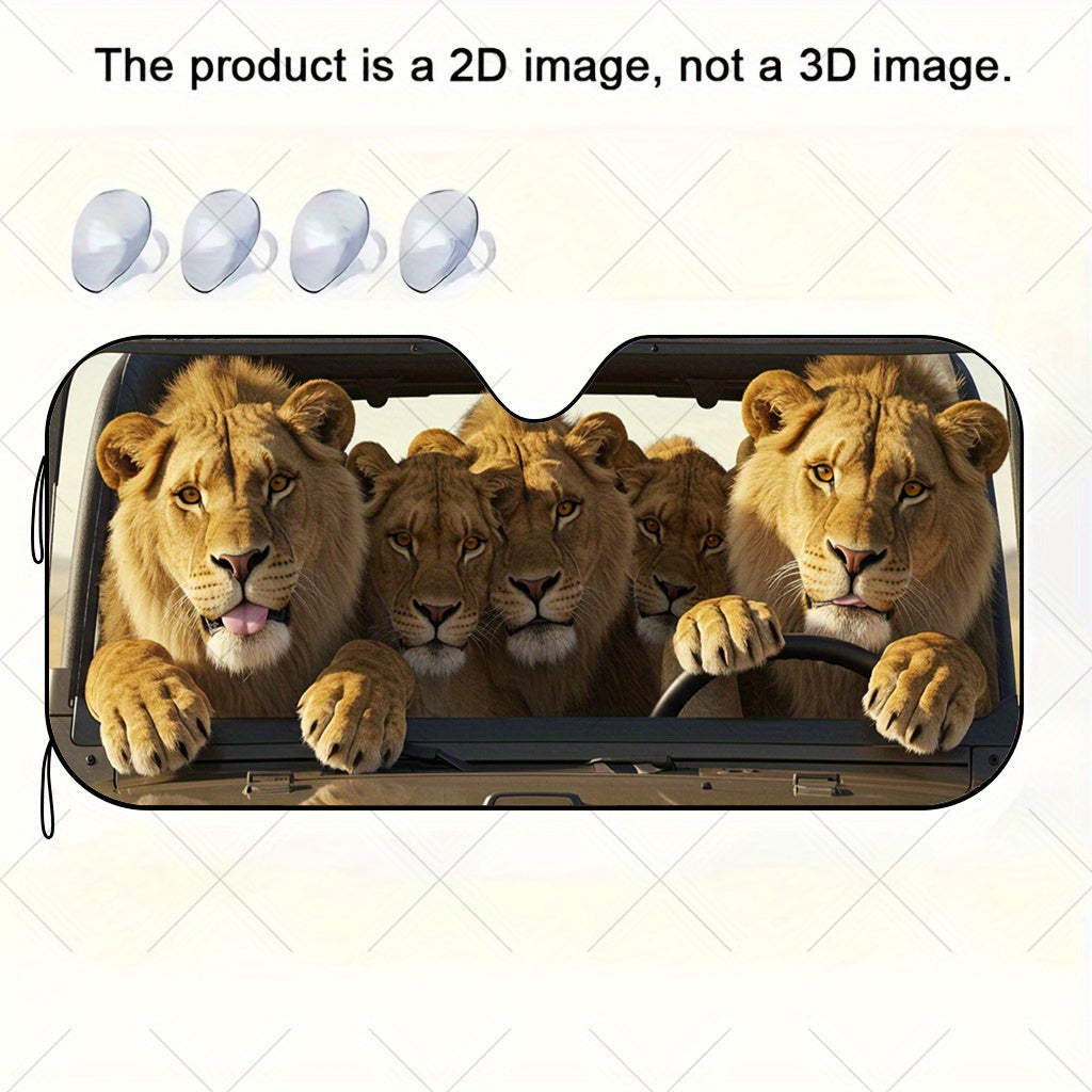 1pc Five Lions Car Travel Pattern Design RV Front Window Windshield Sun Shade Featuring 4 Complimentary Suction Cups  a Foldable Sun Visor That Blocks UV Rays And Provides Heat Protection DQDG27.
