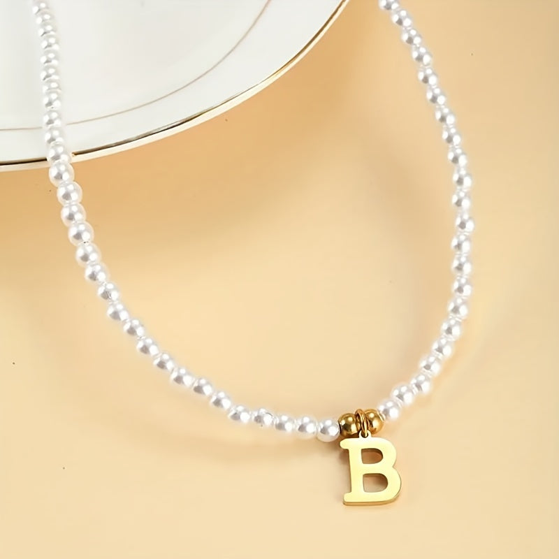 Hot Fashion Beaded 26 Letters Necklace Alloy Plated 18K Golden Women's Collarbone Chain Necklace