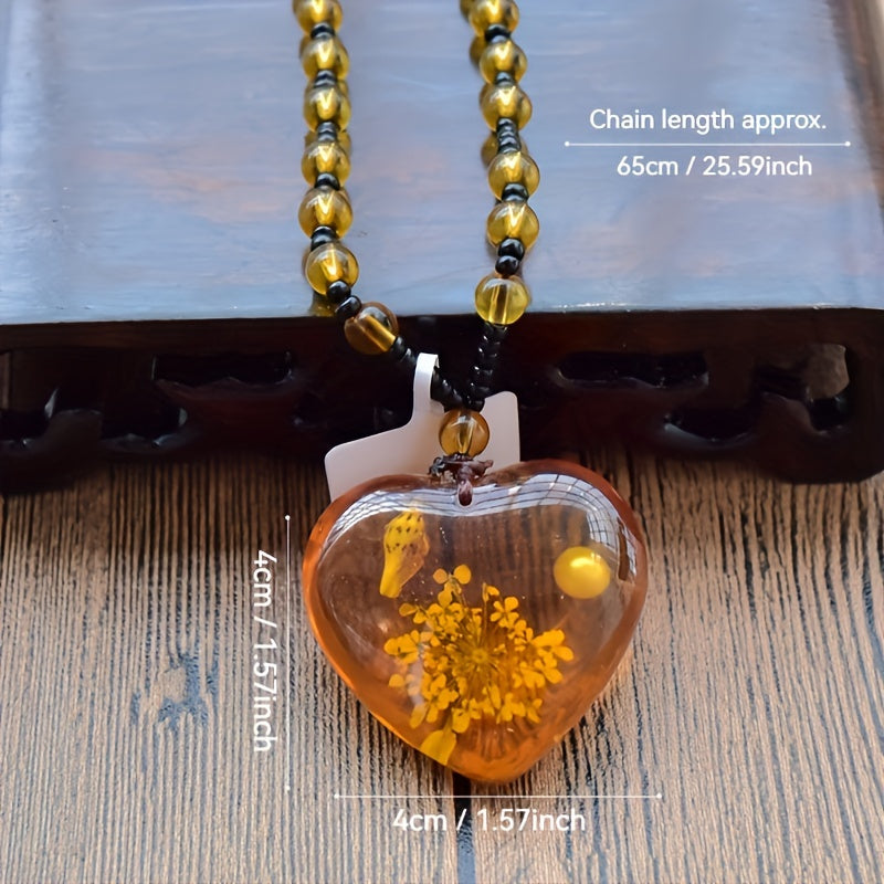 Bohemian Ethnic Love Pendant  Crafted with Synthetic Resin and Gemstone  Unique Vintage Jewelry Gift for Daily Wear or Party Events