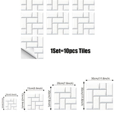 10 Pack Self Adhesive Vinyl Tile Panels   Peel & Stick Waterproof Removable White/Gray/Beige/Black/Brown/Grayish White Brick Like Tiles  Horizontal/Vertical/3D Look Floor & Wall Covering for Kitchen  Bathroom  Renters   Easy Installation