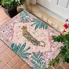 1Pc Tiger And Plant Pattern Printed Doormat Entryway Dining