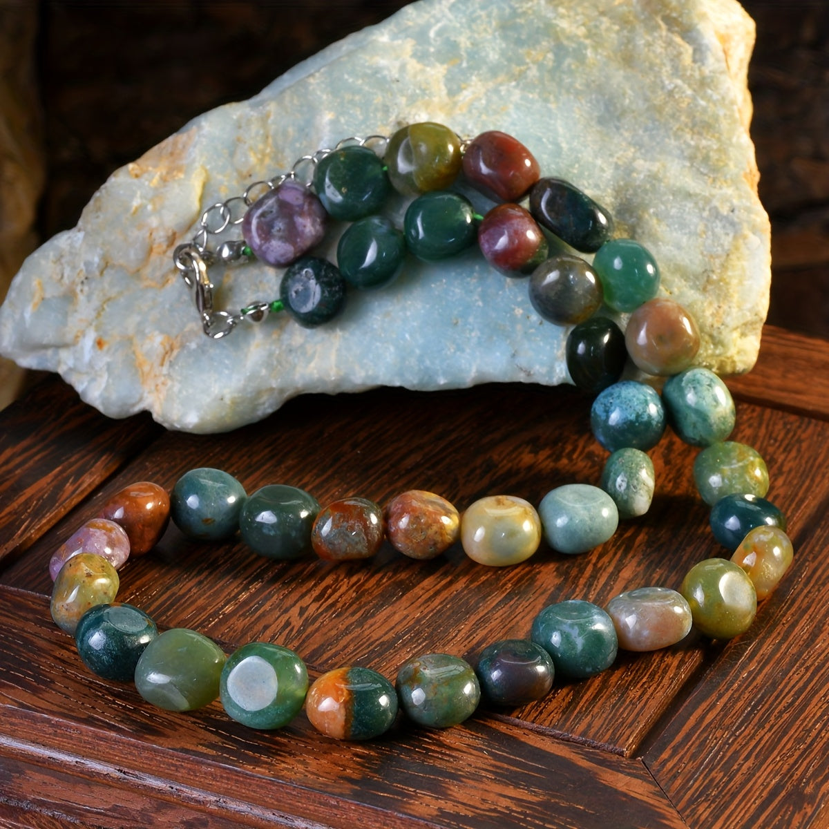 Handmade Boho Natural Stone Bead Necklace   Multicolor Irregular Smooth Gemstones  Lightweight Choker for Women  Vacation & Everyday Jewelry  Bohemian Summer Fashion Accessory  Boho Jewelry  Elegant Bead Design