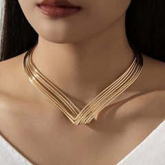Women'S Bohemian Layered Necklace   Elegant Metallic Chain with Minimalist Lines  Everyday & Party Jewelry for Women  Year Round Versatile Layered Pendant Necklace for Casual Formal Events   Perfect Gift for Birthdays  Anniversaries  Special Occasions  Va