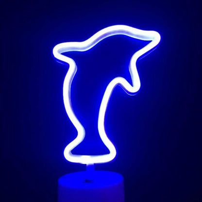B-23 USB DC Cable Or Battery Operated Flying Dolphin Neon Lamp With Base