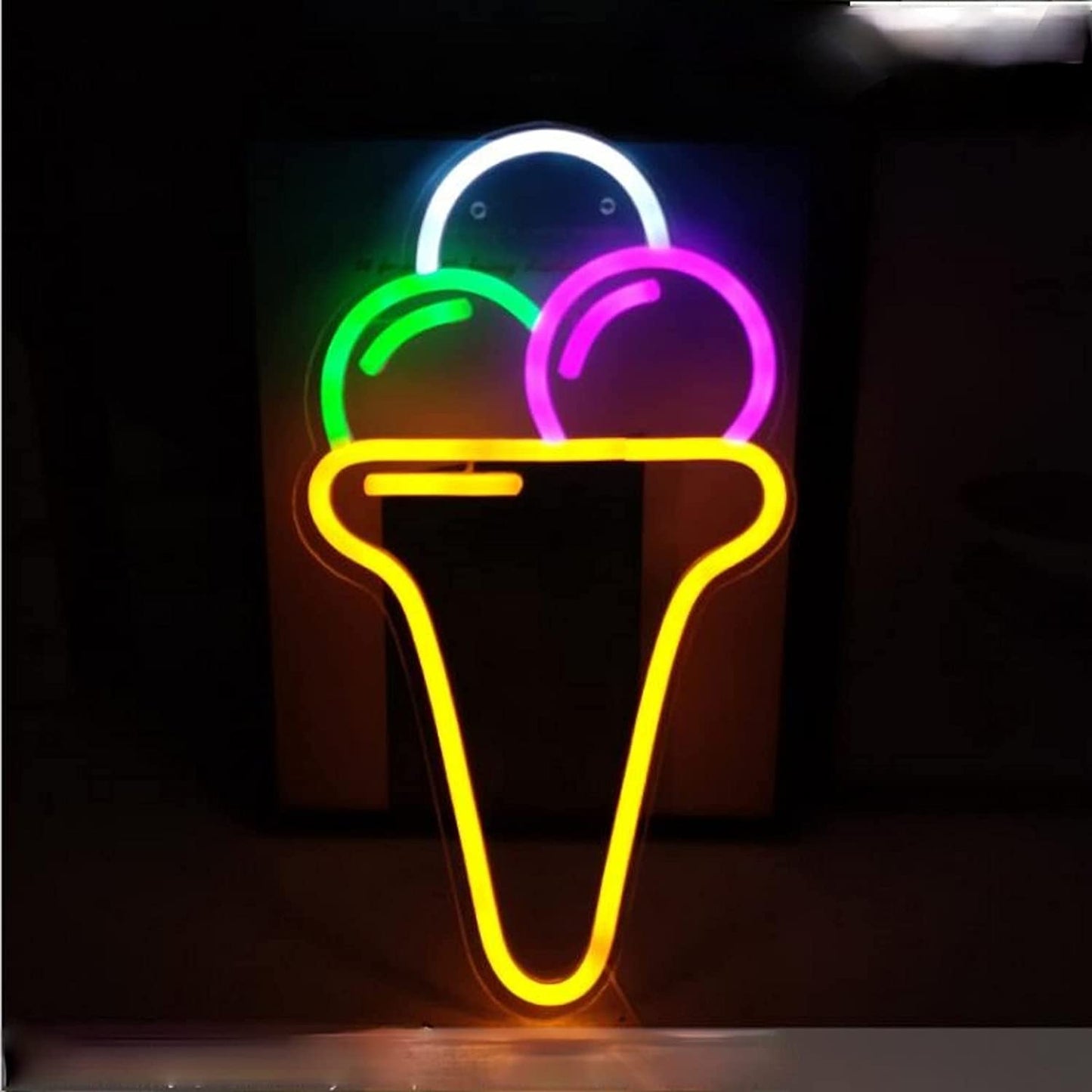 E-20 Ice Cream Cone Back Panel Neon Sign With 12V 2A Power Adapter
