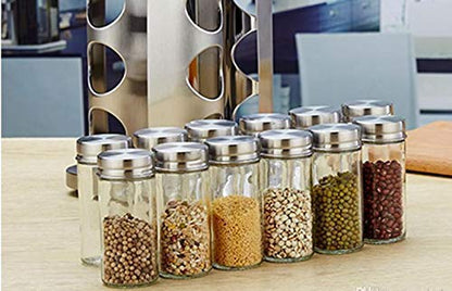 Spice Rack Organizer with 12 Empty Spice Jars for Cabinet Countertop spice Imitation Wood Portable seasoning Stainless Steel Storage Rack Stand Holder for Kitchen Hotel