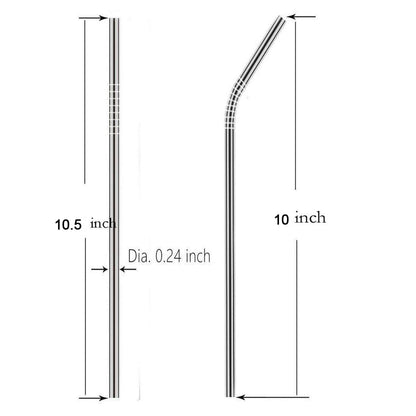 Set of 4 Stainless Steel Straws & Brush (2 Straight Straws, 2 Bent Straws, 1 Brush)