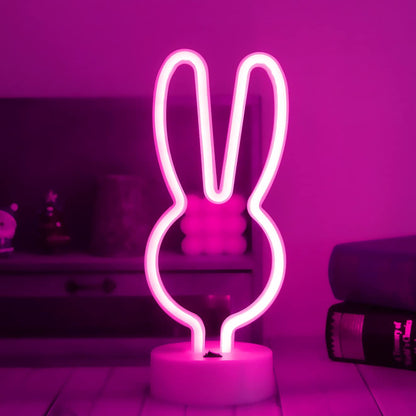 B-13 USB DC Cable or Battery Operated Bunny Ear Neon Lamp with Base