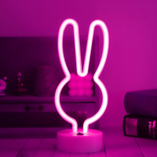 B-13 USB DC Cable or Battery Operated Bunny Ear Neon Lamp with Base