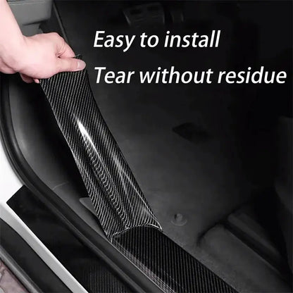 1 Roll 3D Nano Carbon Fiber Car Door Sill Protector 1m PVC Waterproof Anti-Scratch Adhesive Tape Universal Fit Bumper Guard Film Black