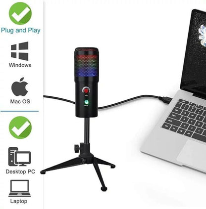 USB Microphone Tripod 192KHz/24Bit High Sampling Rate with Breathing Light