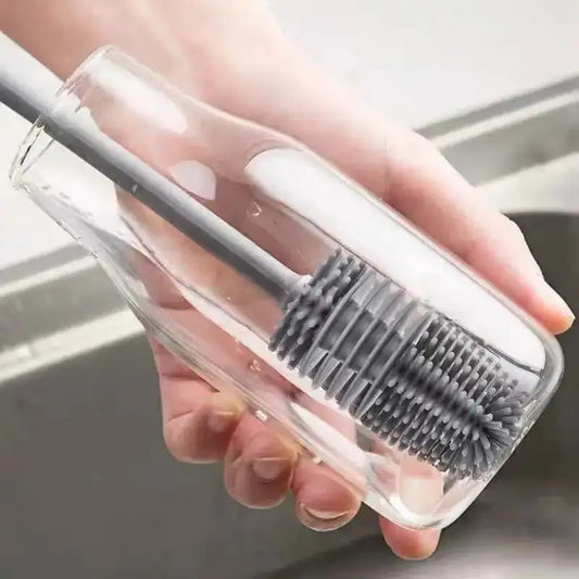 Long Handled Silicone Bottle Cleaning Brush - Soft, Non-Abrasive Bristles For Deep Scrubbing, Flexib