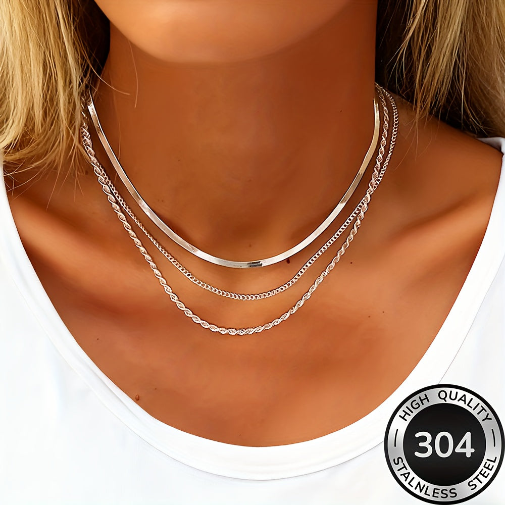 AIVEO Women's Stainless Steel KC Golden Plated Interlocking Layered Necklace   Multi Layered Stackable Chains  Anti Tarnish Durable Jewelry for Daily Wear & Parties  Elegant Gift for Christmas  Birthdays  (European Style Golden Jewelry