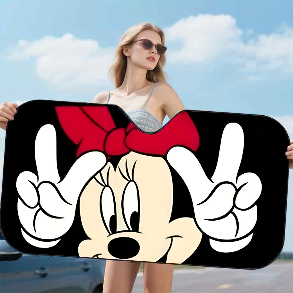 DISNEY Authorized 1pc Mickey Pattern Car Sun Visor  Suitable for Vehicle Interior Accessories  129.54cm x 69.85cm  4 Easy To Install Suction Cups  Polyester Foldable Windshield Sunshade  Keep The Car Cool