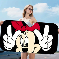 DISNEY Authorized 1pc Mickey Pattern Car Sun Visor  Suitable for Vehicle Interior Accessories  129.54cm x 69.85cm  4 Easy To Install Suction Cups  Polyester Foldable Windshield Sunshade  Keep The Car Cool