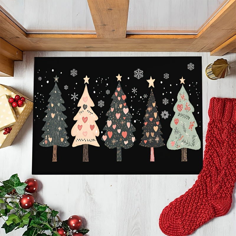 1Pc Festive Christmas Tree Door Mat Machine Washable Soft
