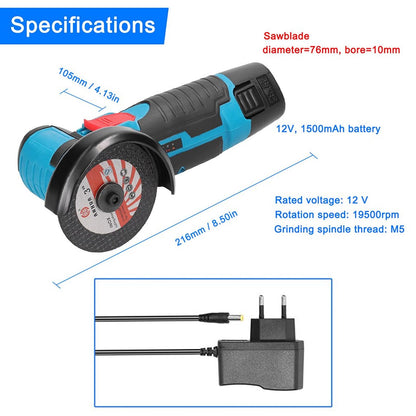 Toplionace 19500RPM 12V Rechargeable Mini Angle Grinder, 800W Handheld Lithium Battery Cordless Polishing Cutting Machine