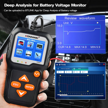 KONNWEI KW650 Car Motorcycle BatteryTester 12V 6V Battery System Analyzer 2000CCA Charging Cranking Test Tools for the Car
