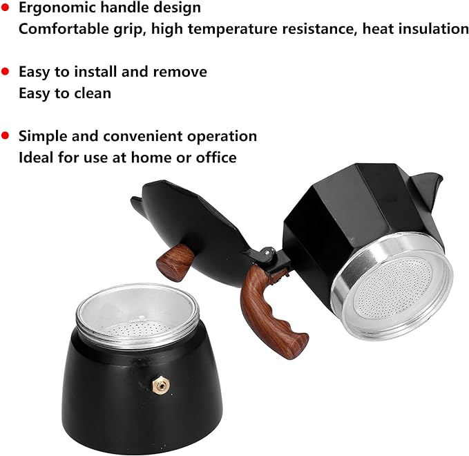 Aluminum Alloy Moka Pot, Stovetop Espresso Coffee Maker, Italian Moka Pot with Prevent Scalding Handle, Black Espresso Pot, 3-6 Espresso Cup Coffe Pot, Simple Operation & Easy Cleaning (300ml)