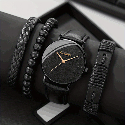 1 Piece Casual Business Men's Quartz Watch And 3 Pieces Bracelets