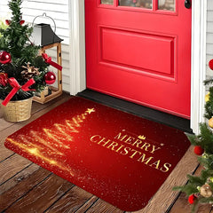 1Pc Red & Golden Glitter Christmas Welcome Doormat With