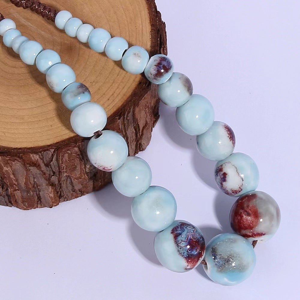 1pc Bohemian Handcrafted Ceramic Bead Necklace for Women   Ethnic Style Weave Pendant  Versatile for Vacation and Festive Occasions  All Season Accessory