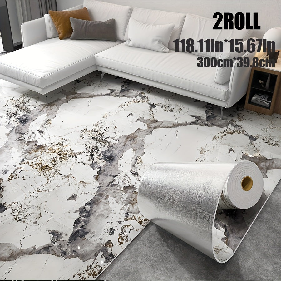 2 Rolls  Thickened Large Roll 3mm  15.67 Inches x 118.11 Inches  European Retro 3D Marble Flooring Stickers  Peel and Stick  Removable and Easy to Maintain  Pvc Wallpaper  Scratch resistant  Multi functional Design Suitable For Bedroom  Living Room