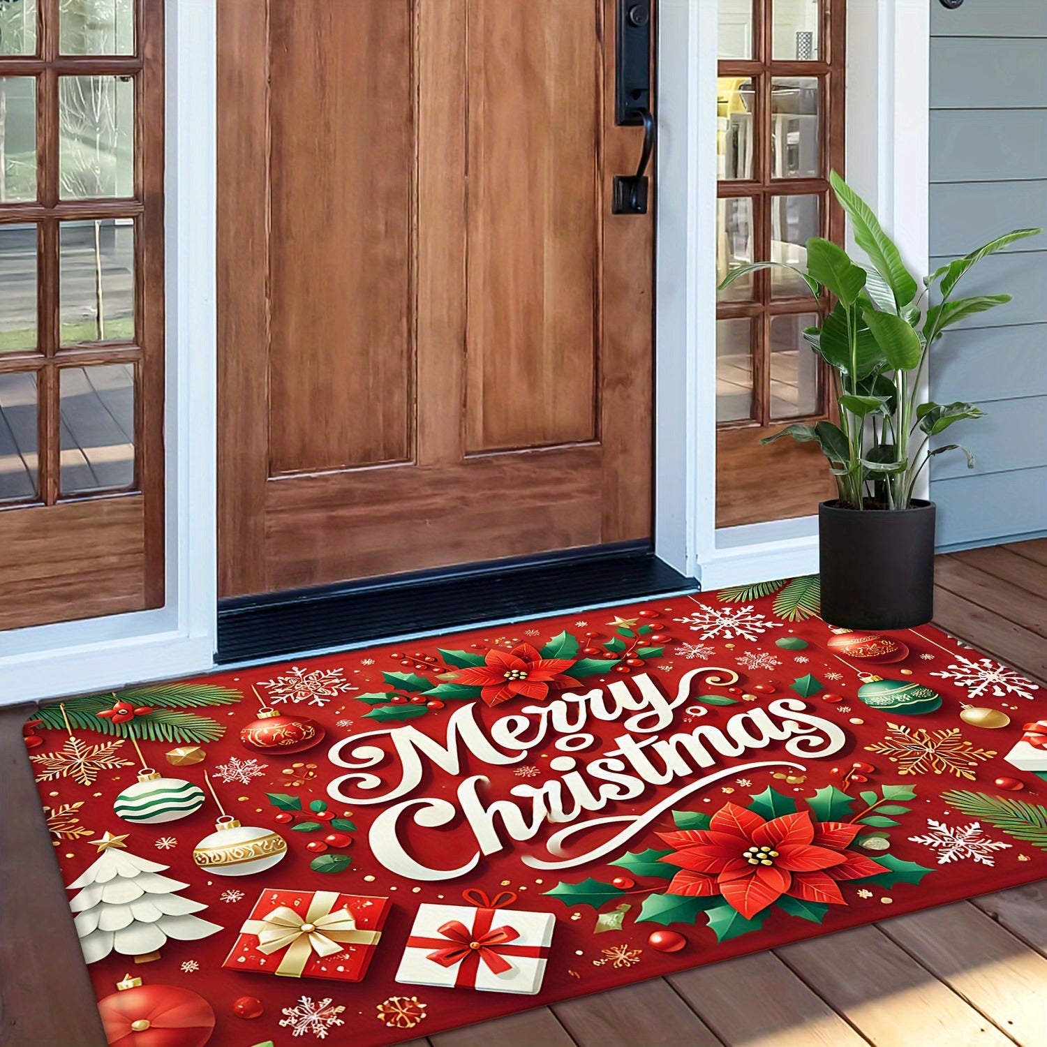 1Pc Extra Large Floor Mat Burgundy Red & Golden