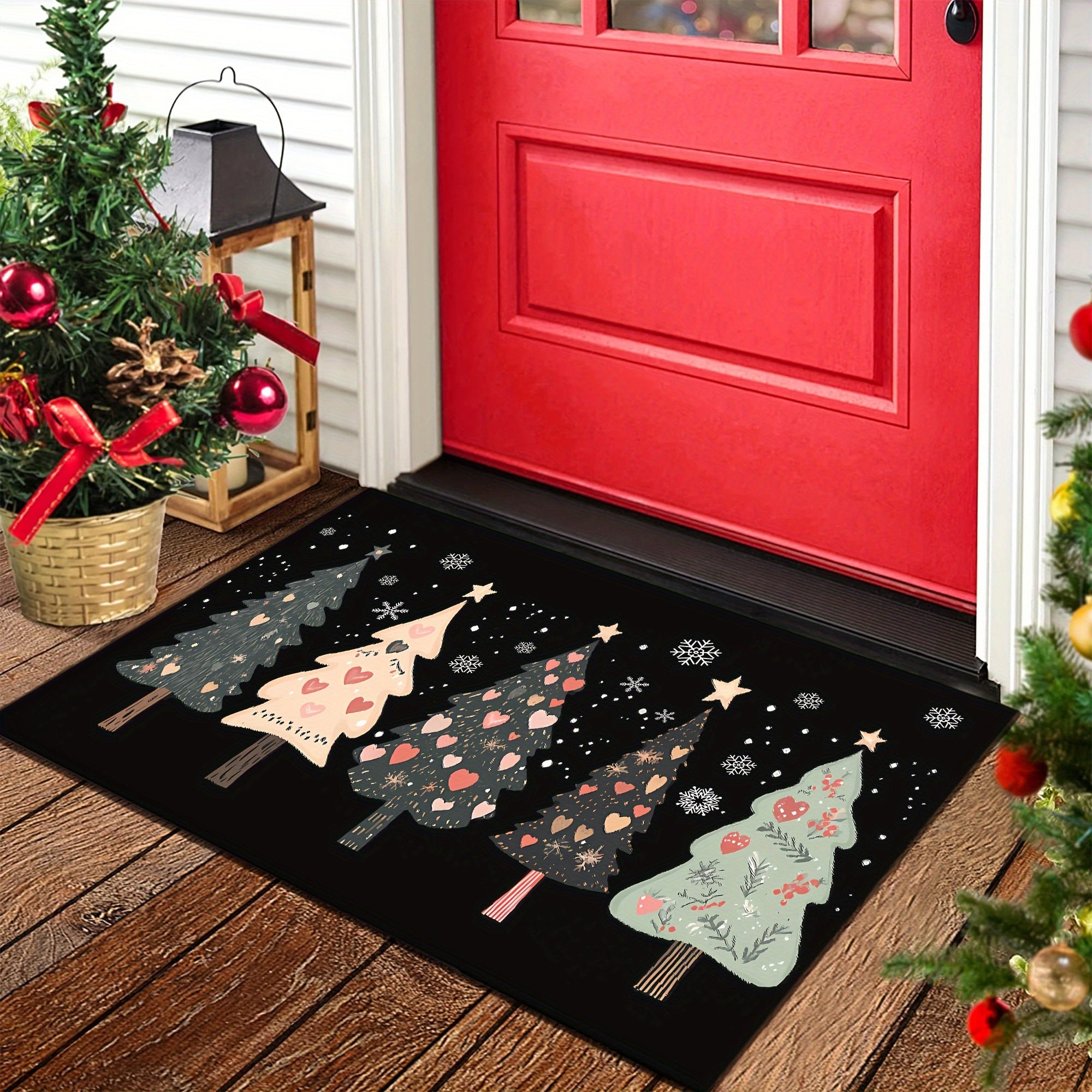 1Pc Festive Christmas Tree Door Mat Machine Washable Soft