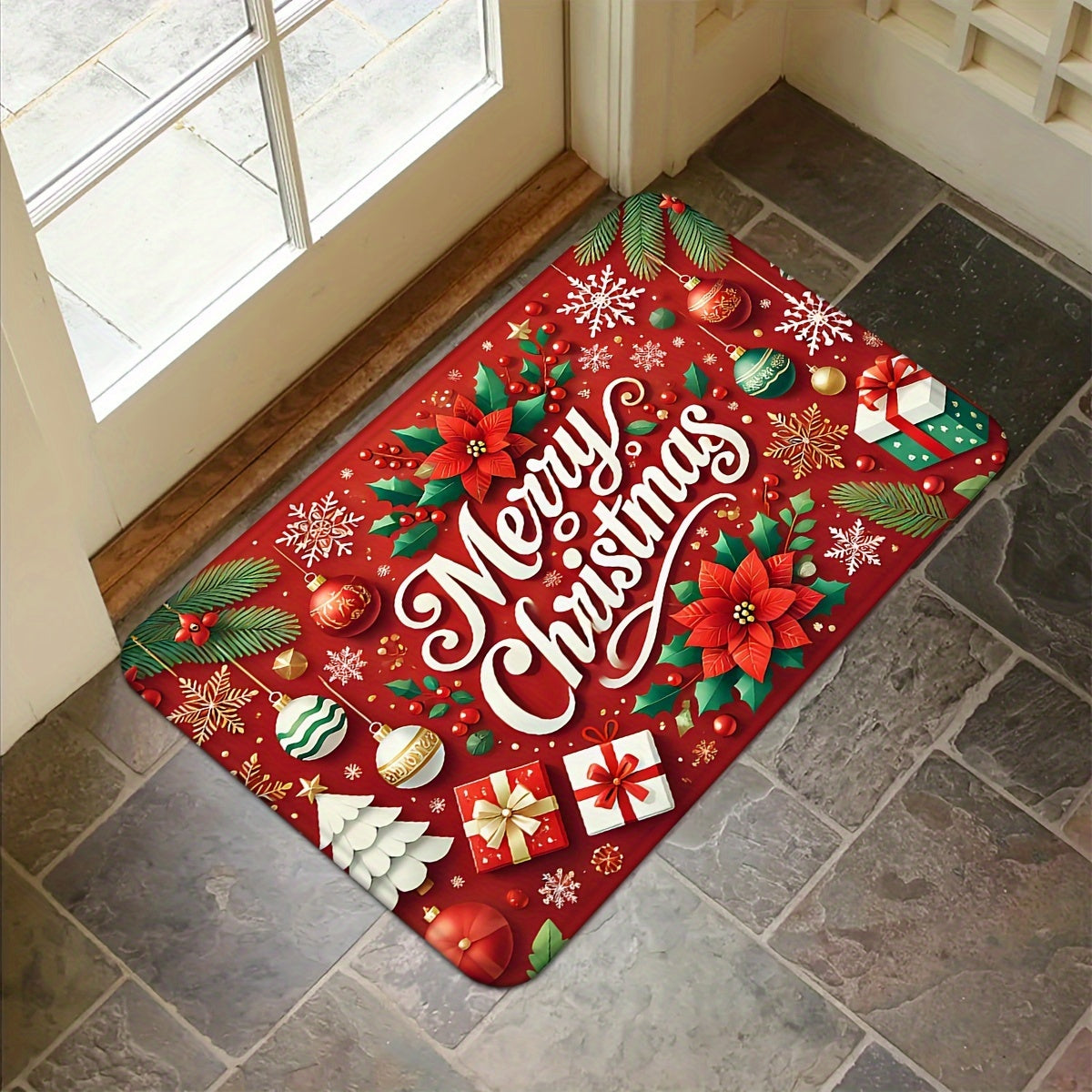 1Pc Extra Large Floor Mat Burgundy Red & Golden