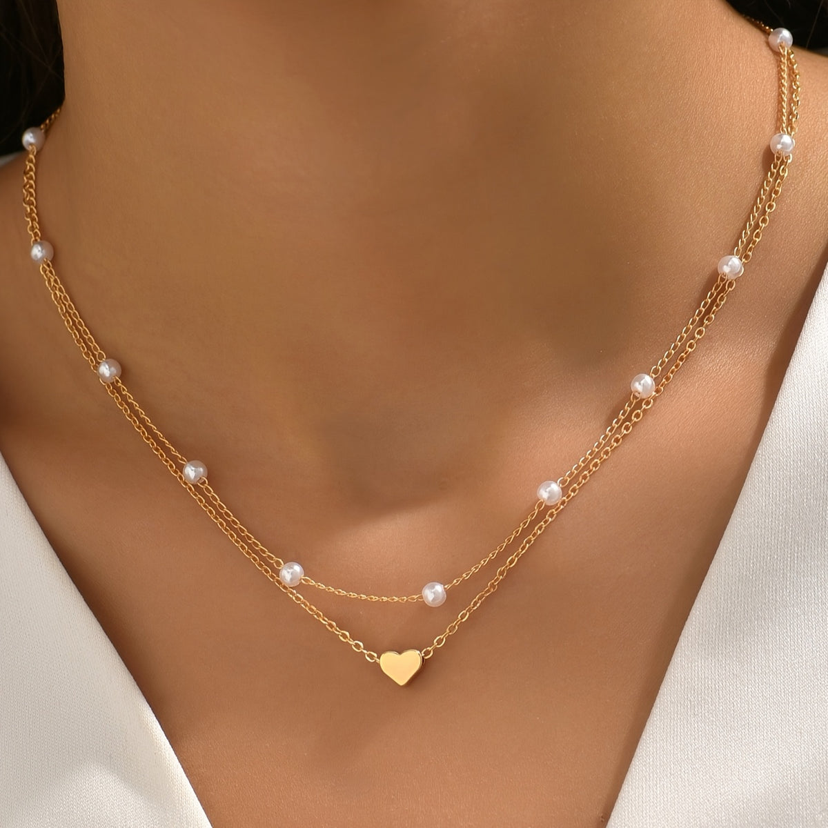 1pc Imitation Pearl Heart Shaped Women's Necklace  Simple and Stylish Casual Attire  Valentine's Day Gift  Birthday Present