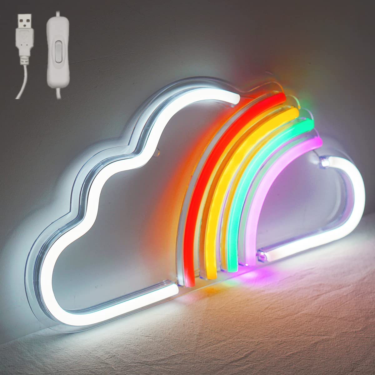 C-11 USB Powered Rainbow Through Cloud Neon Lamp With Back Plate + On Off Switch