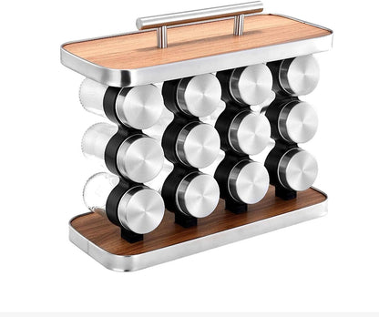 Spice Rack Organizer with 12 Empty Spice Jars for Cabinet Countertop spice Imitation Wood Portable seasoning Stainless Steel Storage Rack Stand Holder for Kitchen Hotel
