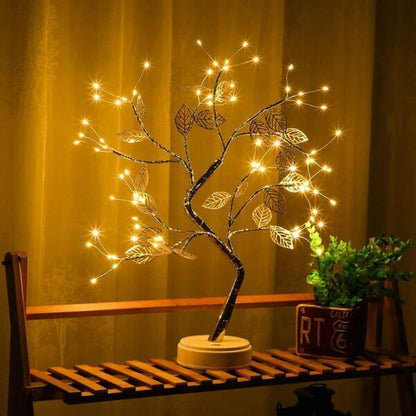 D-3 72 LED Golden Leaves Tree Table Lamp With Base DC USB /Battery Operated