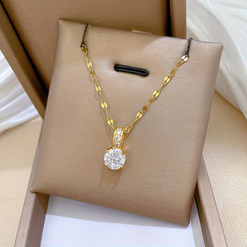 Stainless Steel 18K Gold Plated Plated Micro Set Synthetic Cubic Zirconiaia Pendant Necklace Trendy Adjustable Minimalist Chain Jewelry Gift for Women and Men