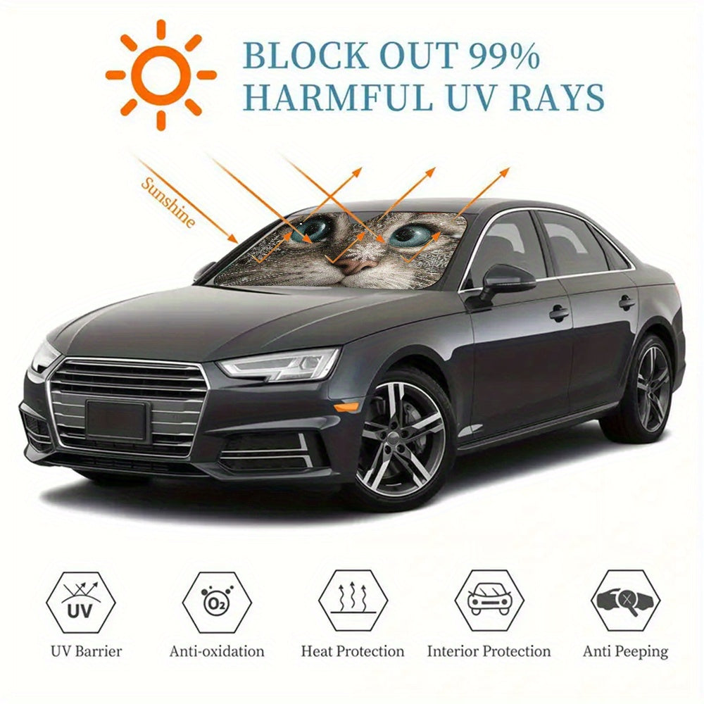 1pc Winter Owl Windshield Sunshade   UV Blocking & Heat Reflective Car Window Shade with Snowy Owl Eyes Design  Foldable Sunshade for SUVs  Trucks  Cars   Fit Windshield Cover  Durable Polyester Sunshade for Cold Weather Driving  Vehicle Sun Protection  E