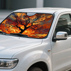 1pc Fiery Sunset Tree Silhouette Car Sunshade   Foldable Design  Vibrant Orange & Red Art Pattern  Perfect for Daily Drives  Grocery Runs  and Events  Easy to Store  Enhances Every Ride  Car Sunshade
