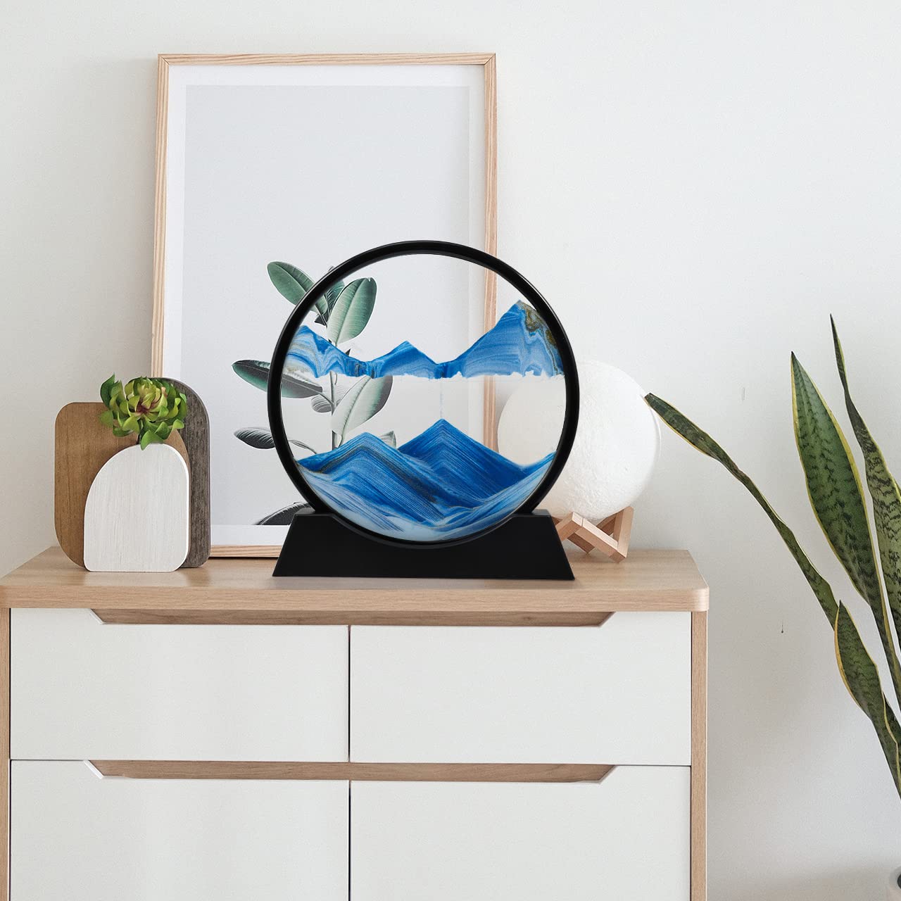 Dynamic Sand Art Picture 10 Inch Large Round Glass Moving Sand 3D Liquid Sand Frame Sand Landscape Art Desktop Decoration for Home Office