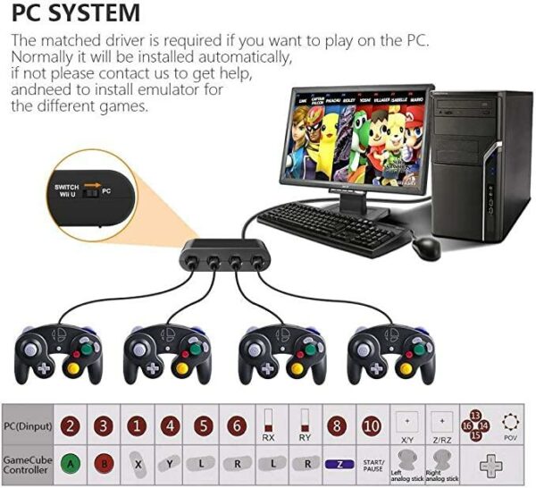 HY-6214 GameCube Controller Adapter for Nintendo Switch, Wii & PC