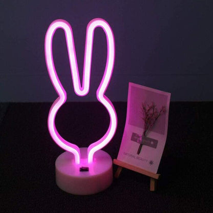 B-13 USB DC Cable or Battery Operated Bunny Ear Neon Lamp with Base