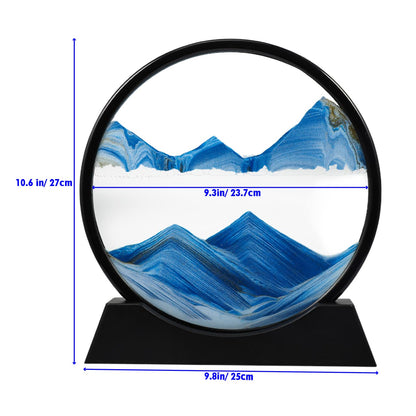 Dynamic Sand Art Picture 10 Inch Large Round Glass Moving Sand 3D Liquid Sand Frame Sand Landscape Art Desktop Decoration for Home Office