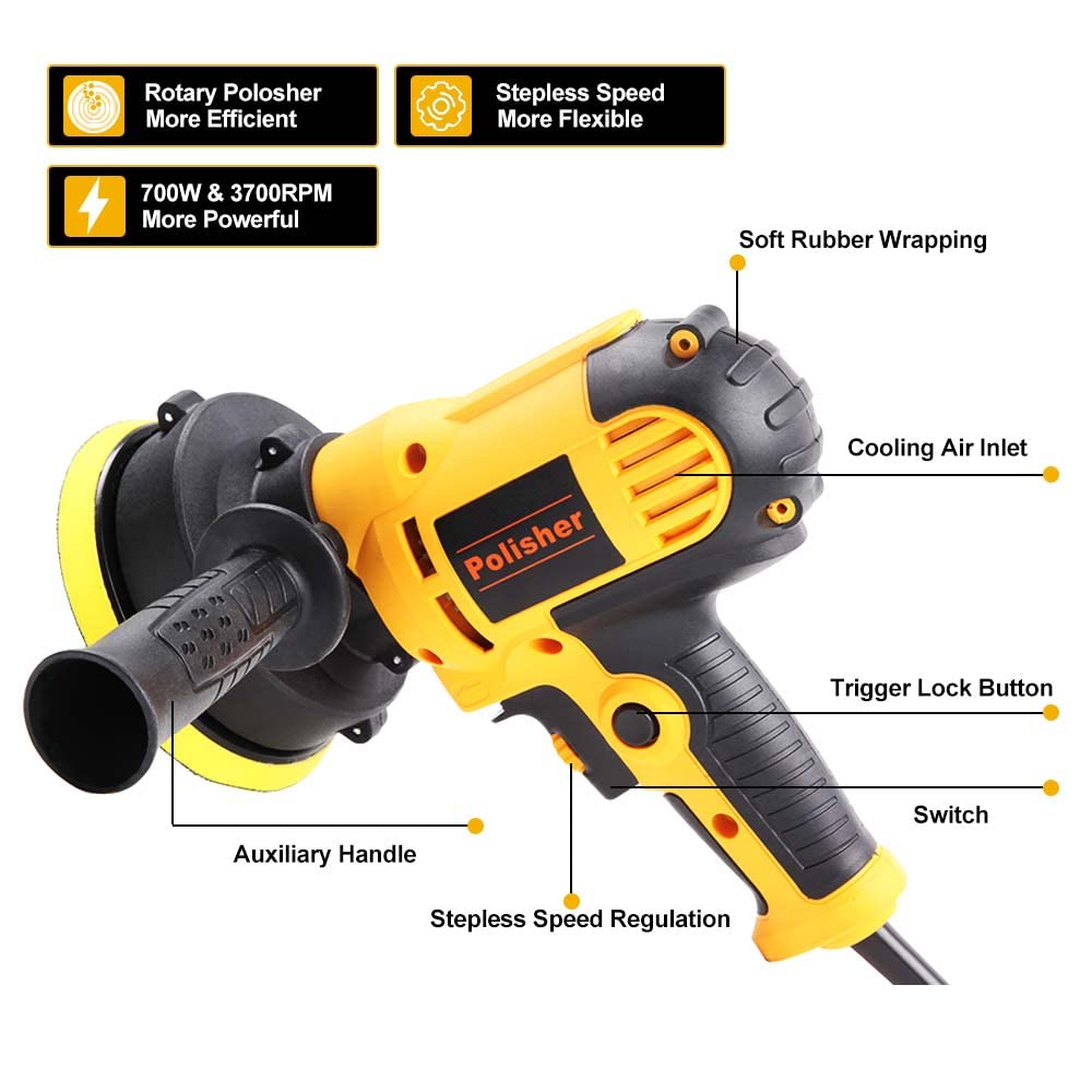 PXIN 5'' Rotary Car Polisher Buffer Waxing Machine Variable Speed Polish Towel Pad Kit