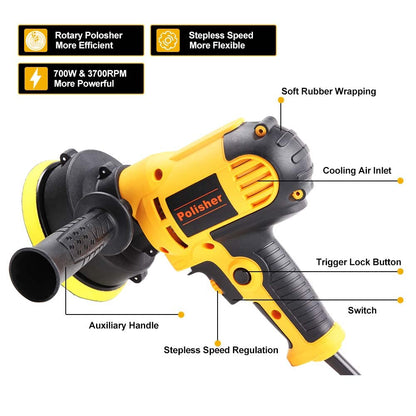 PXIN 5'' Rotary Car Polisher Buffer Waxing Machine Variable Speed Polish Towel Pad Kit