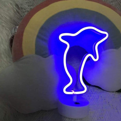 B-23 USB DC Cable Or Battery Operated Flying Dolphin Neon Lamp With Base