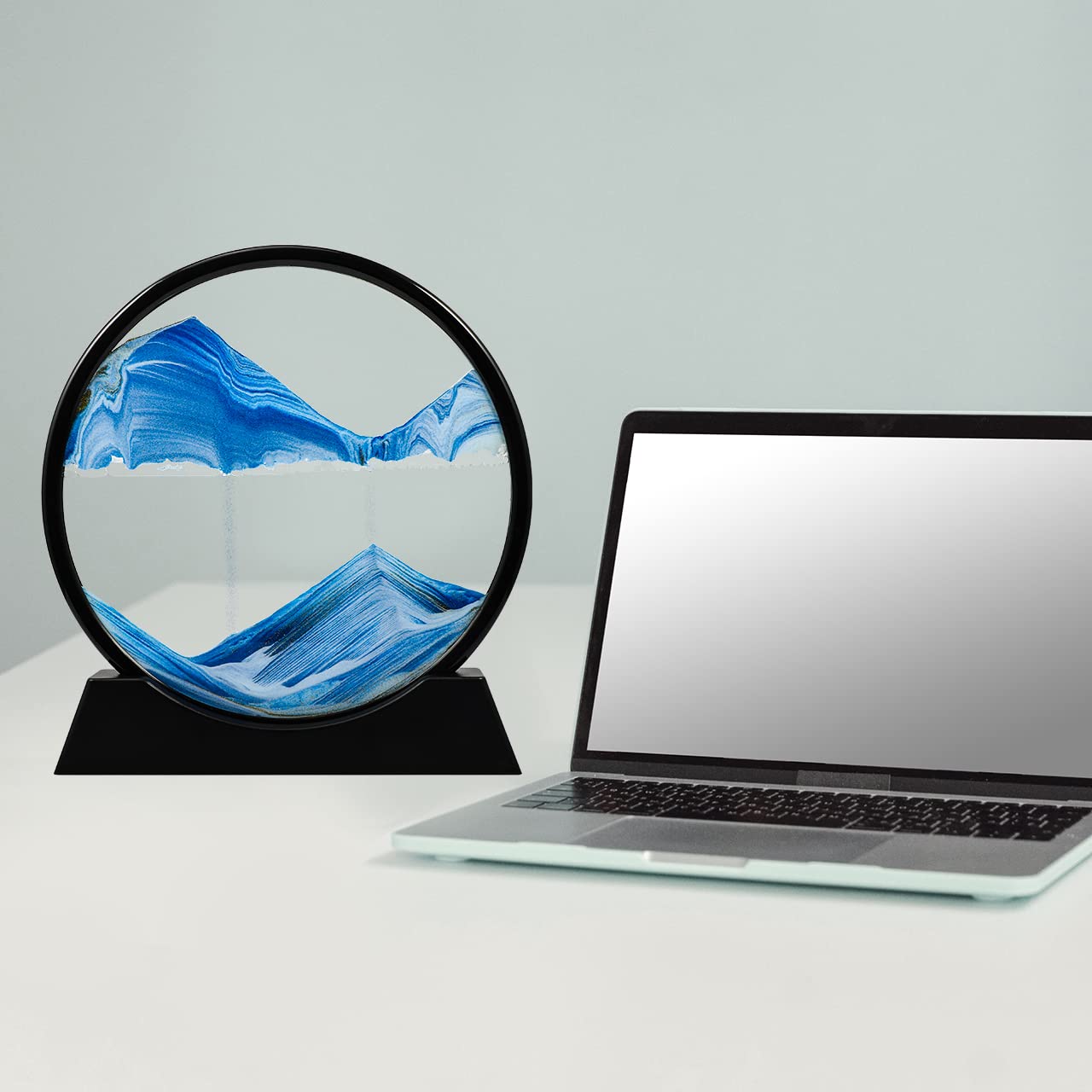 Dynamic Sand Art Picture 10 Inch Large Round Glass Moving Sand 3D Liquid Sand Frame Sand Landscape Art Desktop Decoration for Home Office